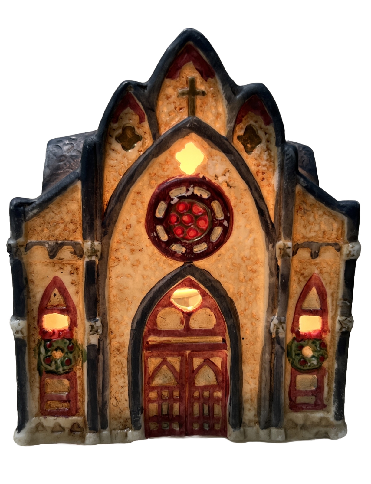 1993 Porcelain Lighted Village Mini Christmas Village Church 3.5×4 Inch