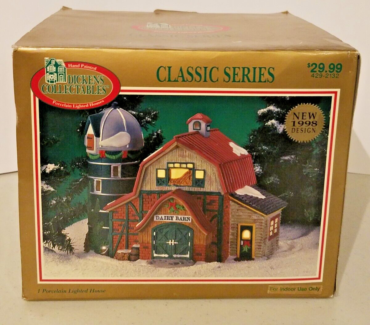 1998 Dickens Collectable Village Dairy Barn With Silo Lighted with Box