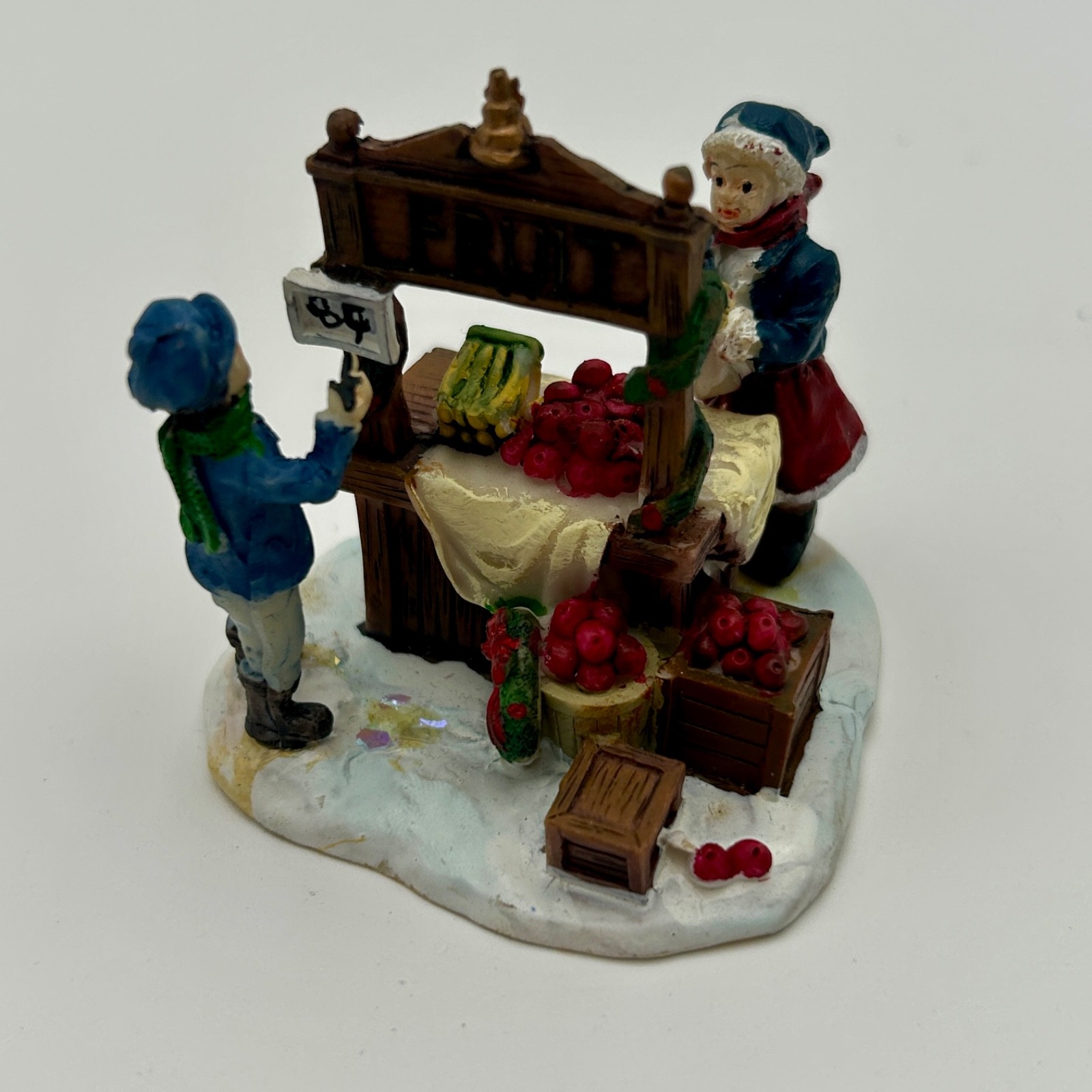 Home Accents Holiday Christmas Village Fruit Stand Figurine Winter Market Scene