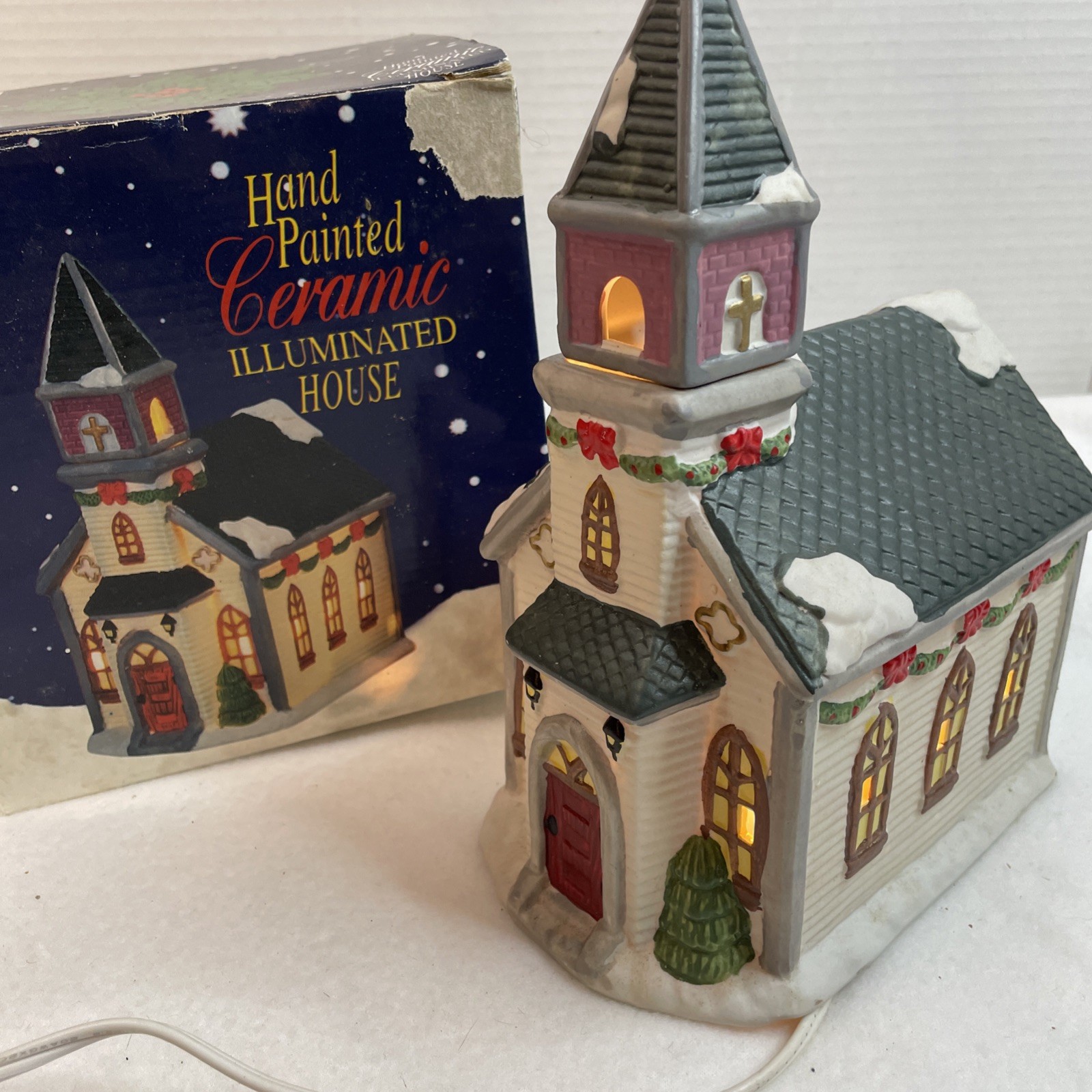LB International Hand Painted Ceramic Illuminated House Winter “Church” Decor