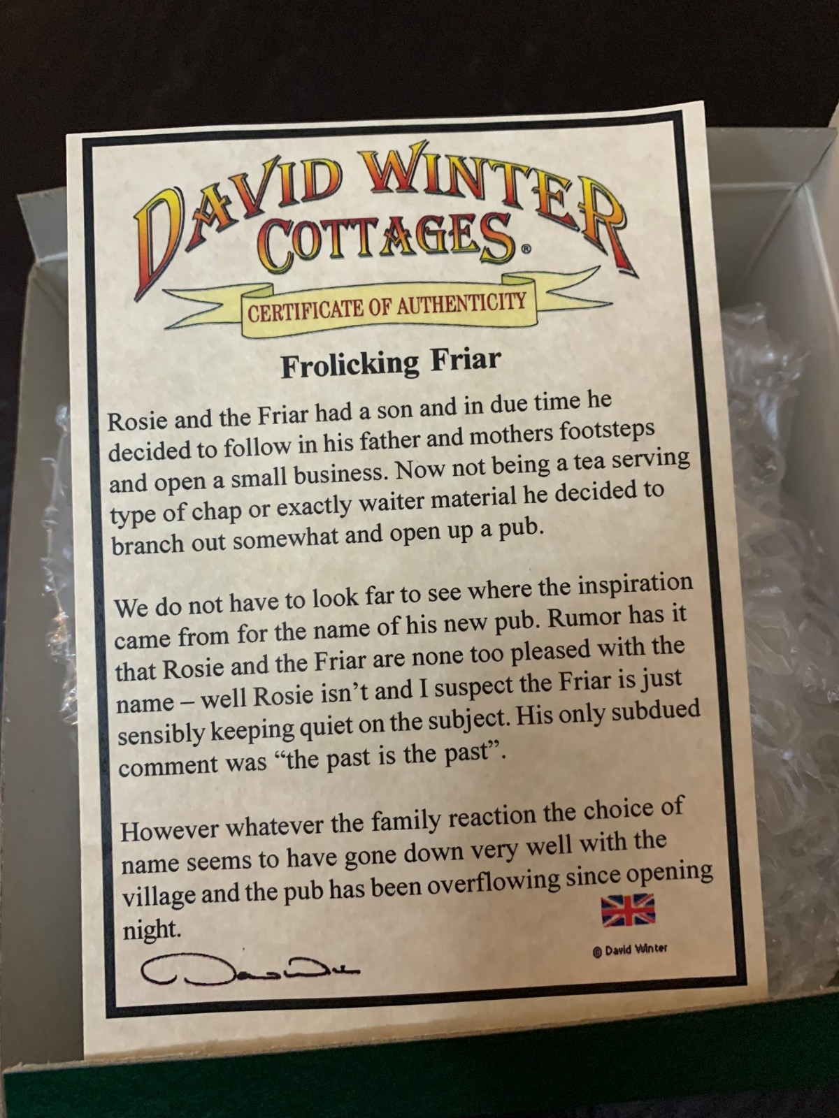 David Winter Frolicking Frair Handmade and Hand painted FDW 72 2009