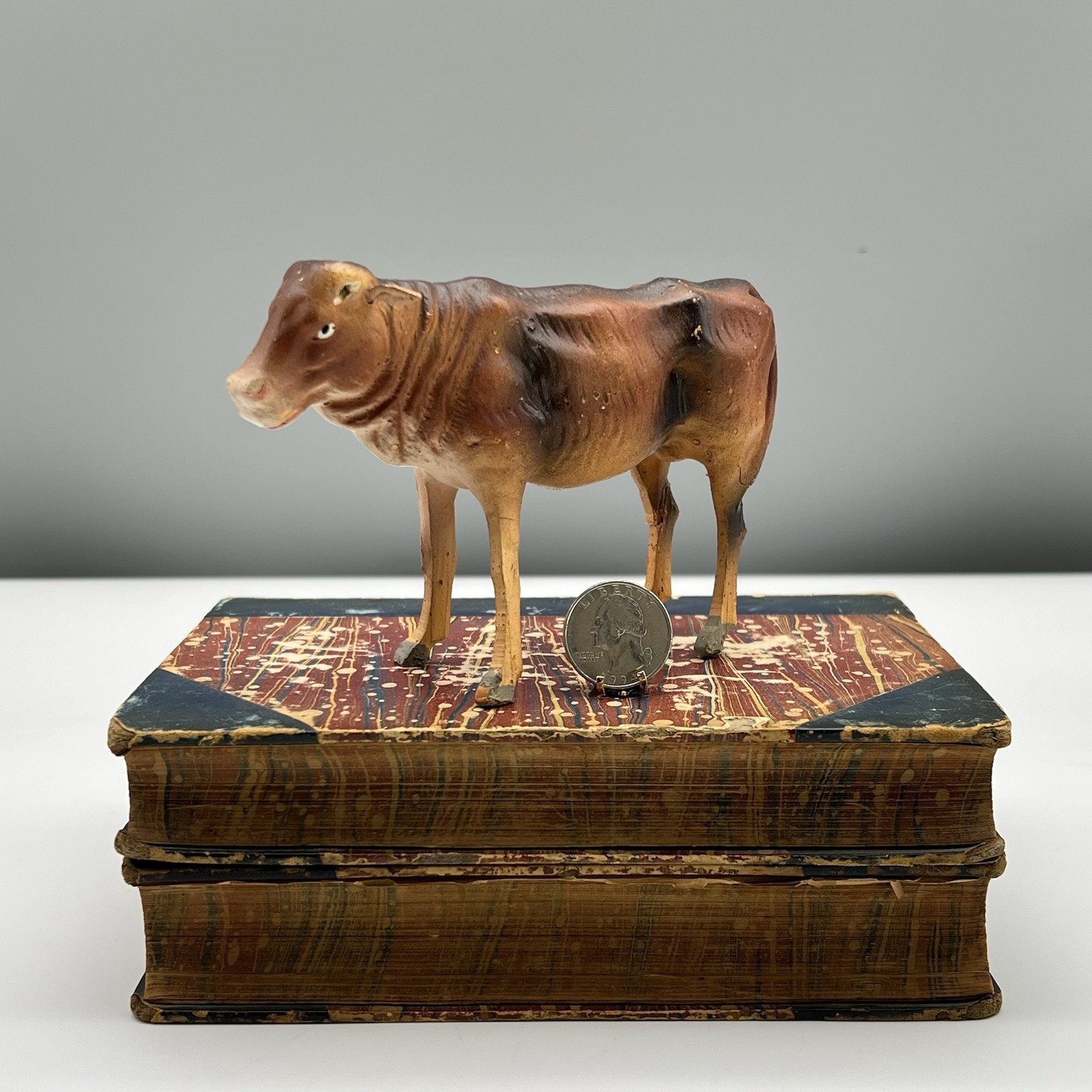 Pre-War NATIVITY COW 3.75″ Germany CHRISTMAS VILLAGE Stick Leg Composite PUTZ
