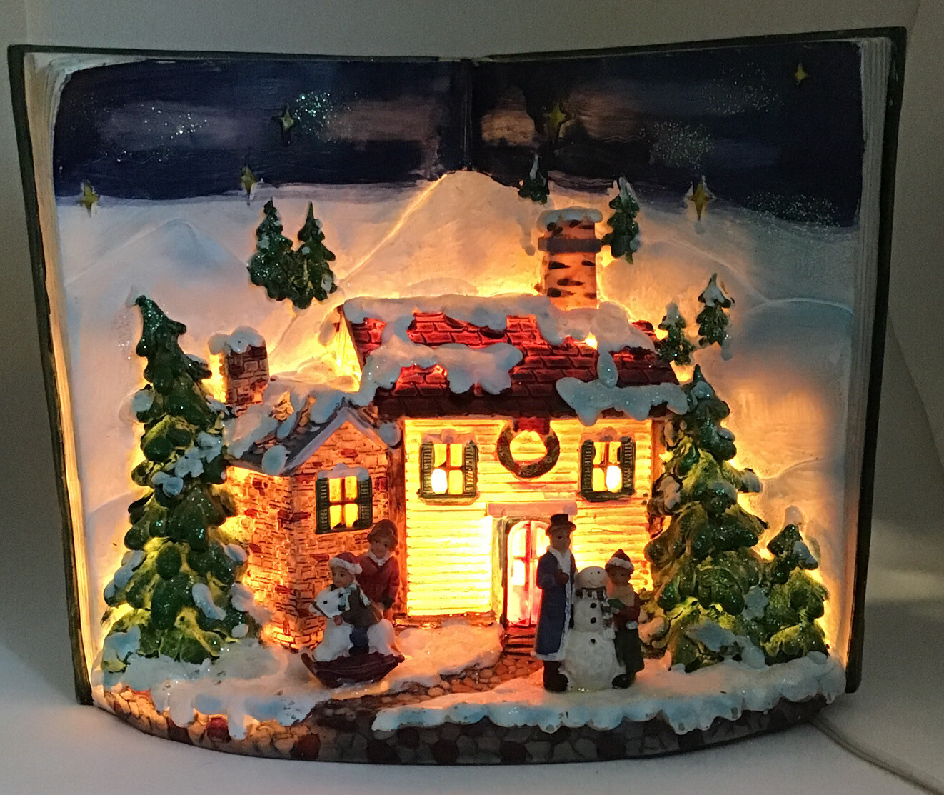 Christmas Collection Lighted House inside Merry Christmas Book 10” X 8”