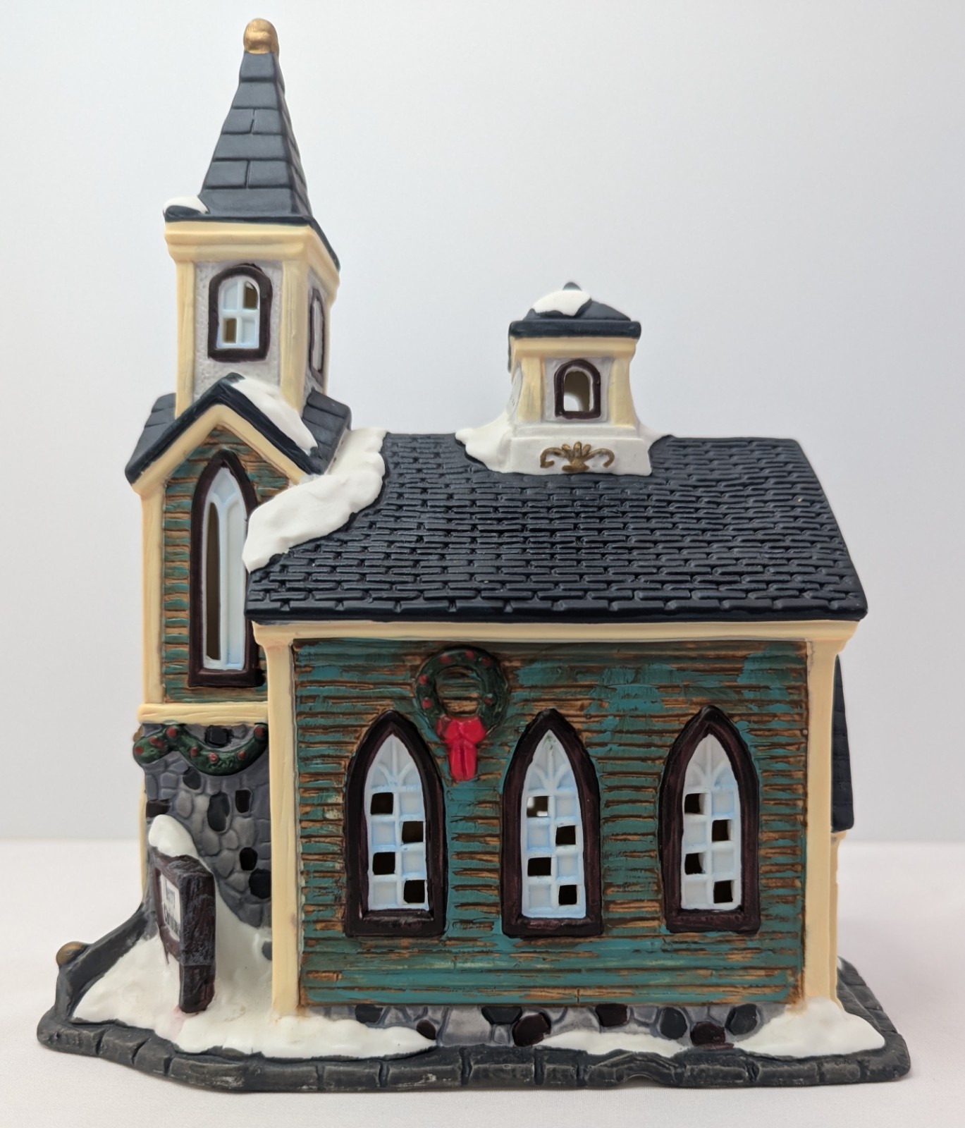 Fine Porcelain Village Collectible Lighted Church Hand Painted Item #TPH-127