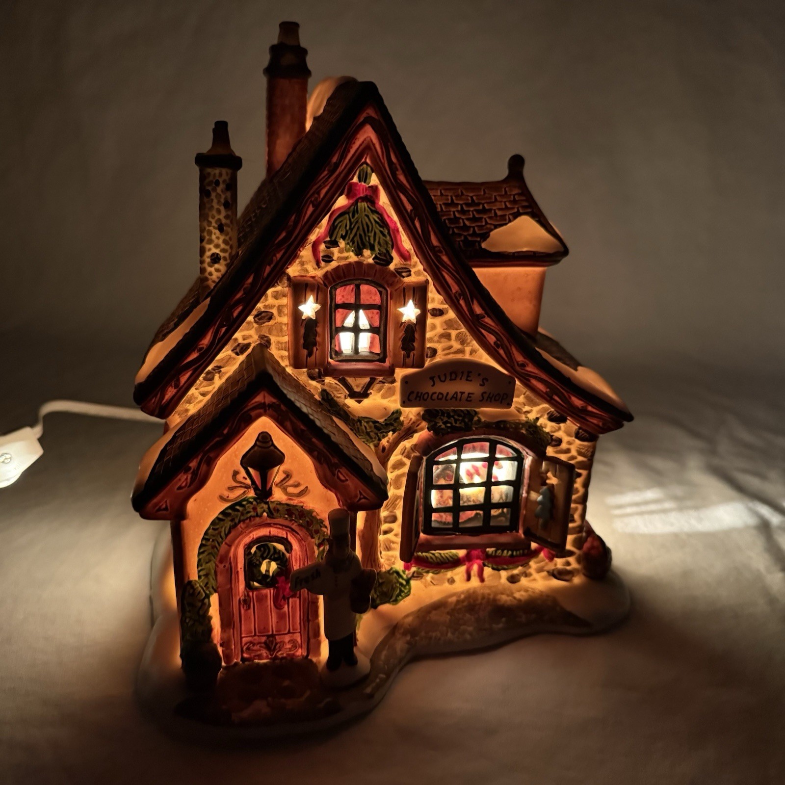 Holiday Time Porcelain Julie’s Chocolate Shop Light Up Christmas Village House