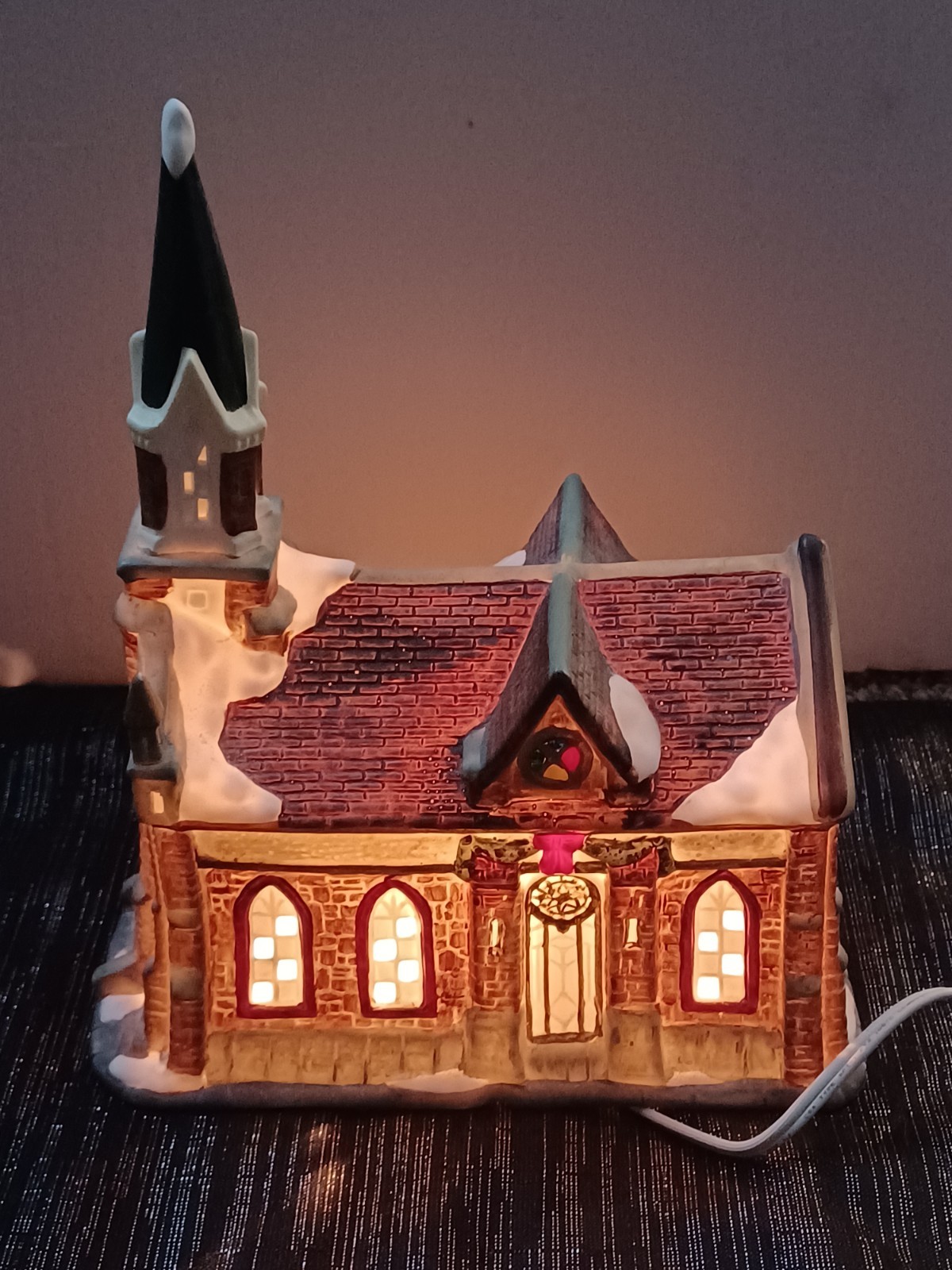 Vintage Porcelain Lighted Hand Painted Christmas Village Church