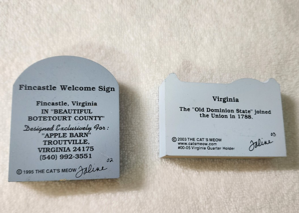 Cat’s Meow Village Fincastle Virginia Welcome Sign Shelf Sitter Set of 2