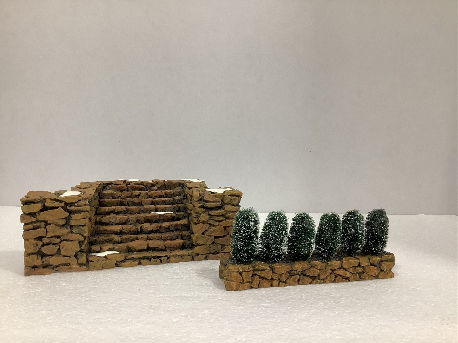 Dept 56 Village Accessory #52725 “Stone Stairway” & “Stone Wall W/ Trees No Box