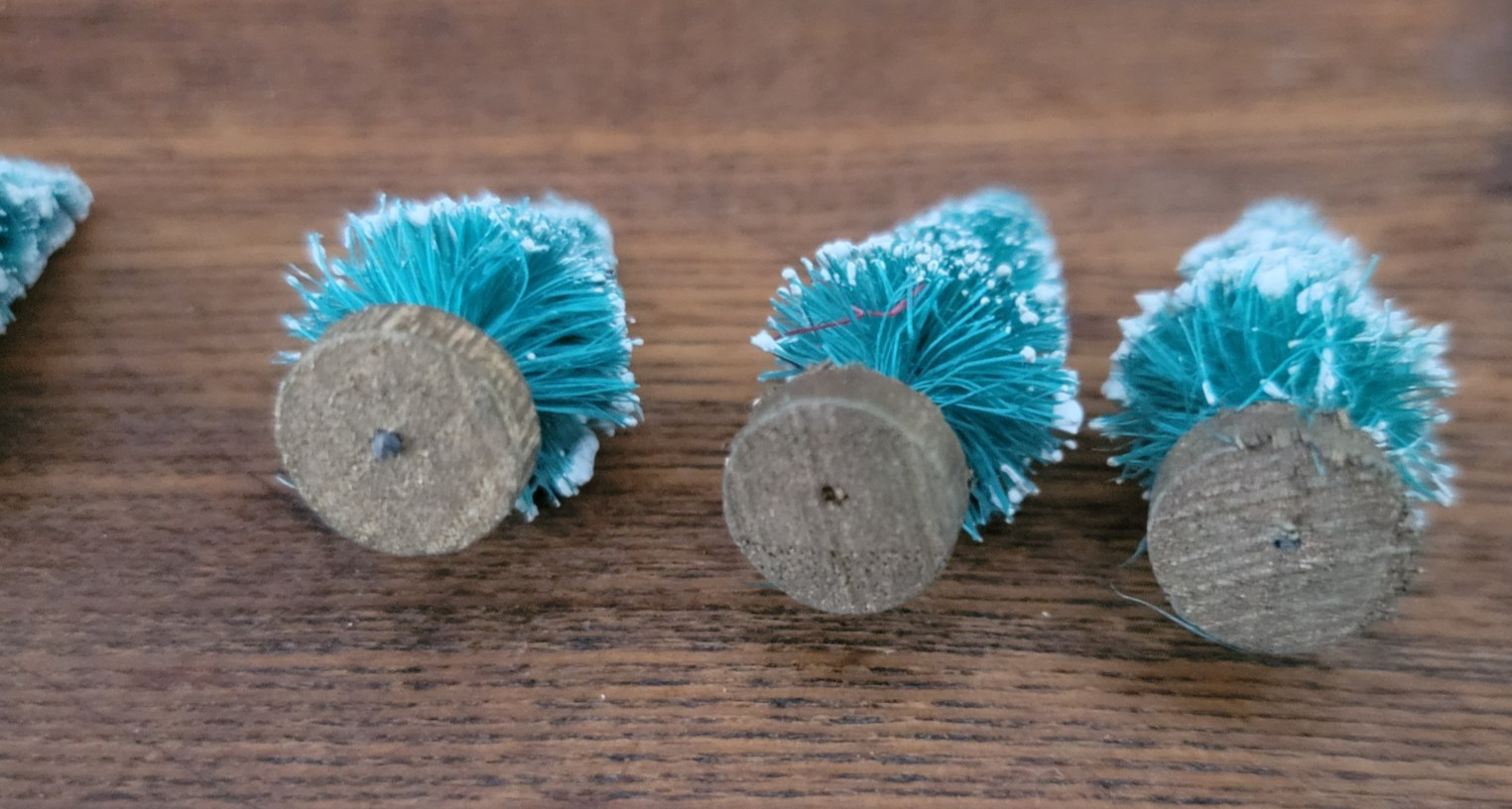 Vintage Bottle Brush 1.5 inch Trees Flocked with Wood Bases Lot of 5 Germany