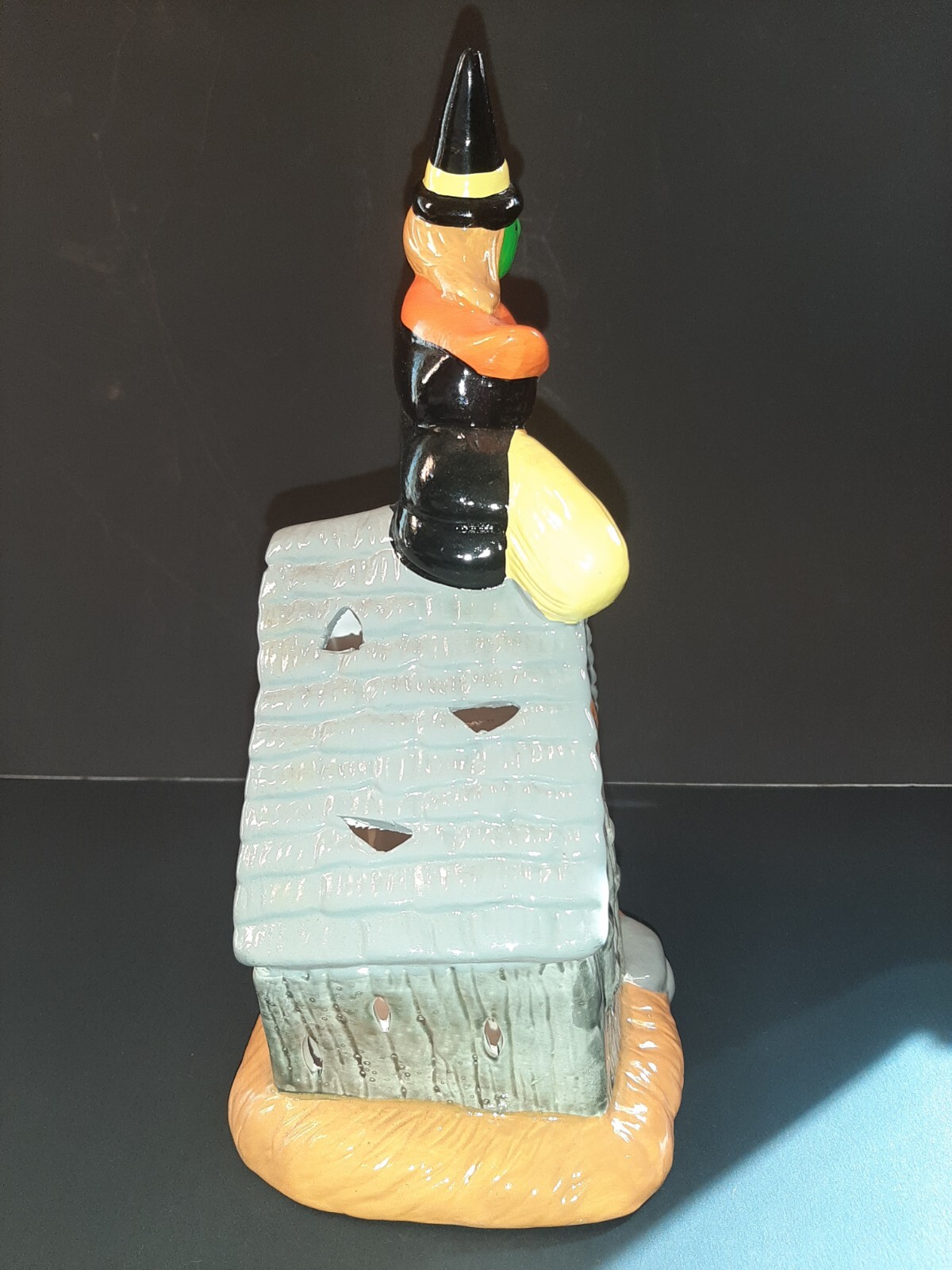 Witch House Halloween Luminary Candle Holder Ceramic Flying Broom Taiwan Vintage