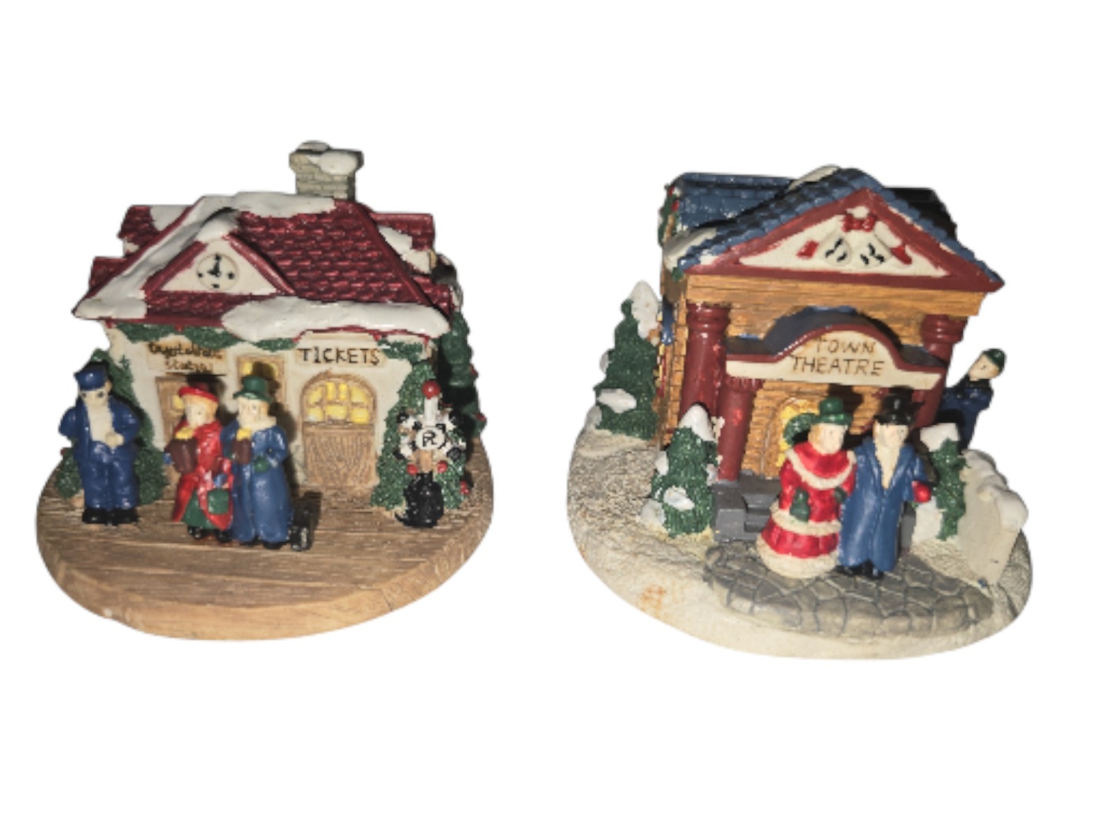 LOT OF 2 Crystal Falls Village Ceramic Collectibles 90s Christmas Decor / Box