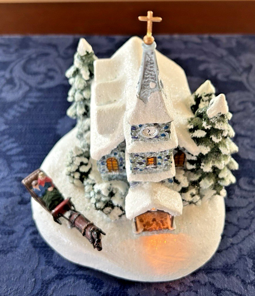Thomas Kinkade Lighted Church “Sunday Evening Sleigh Ride” 2003 Christmas House