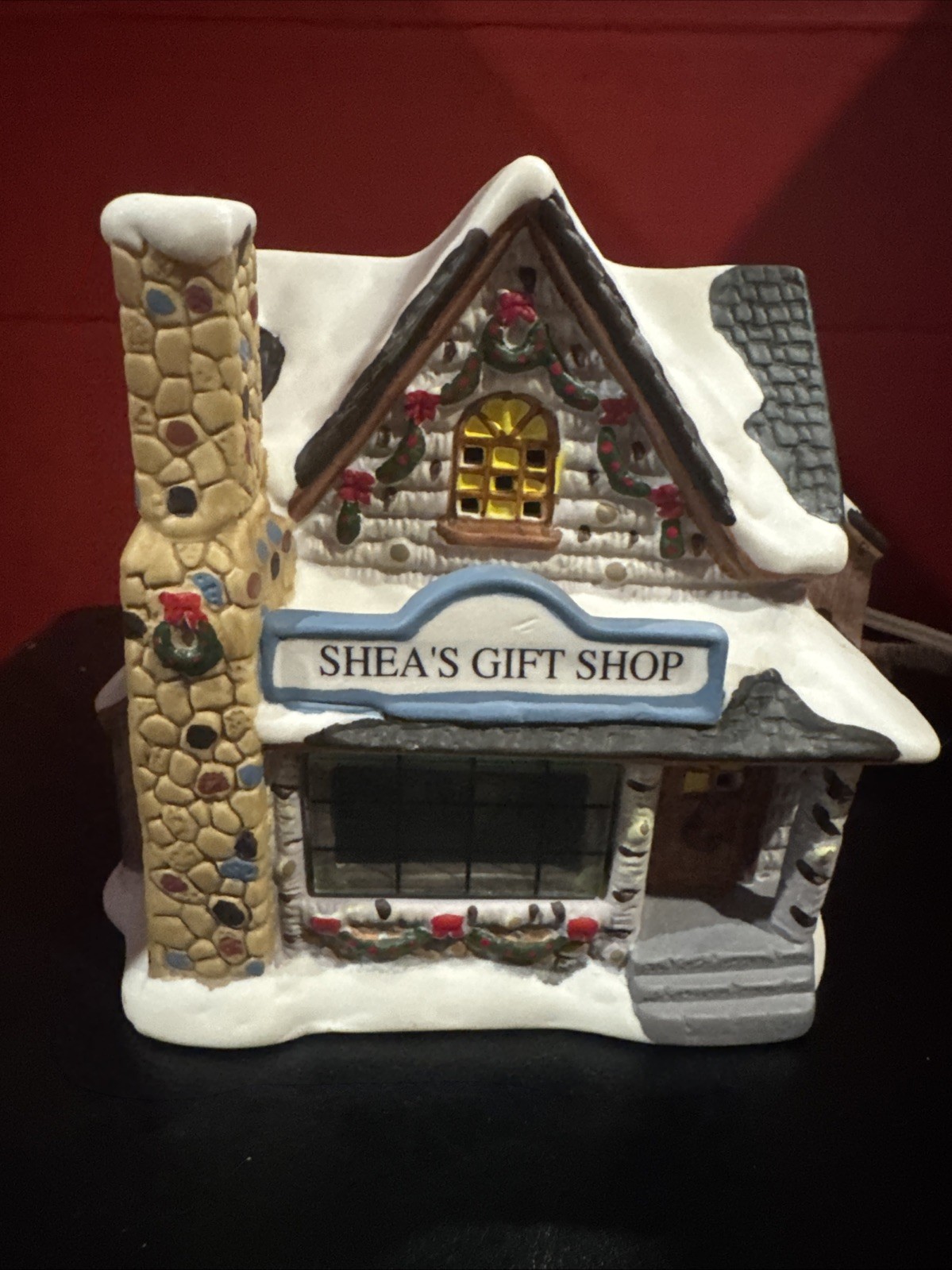 Holiday Style Lighted Hand Painted Ceramic Christmas Village Shea’s Gift Shop