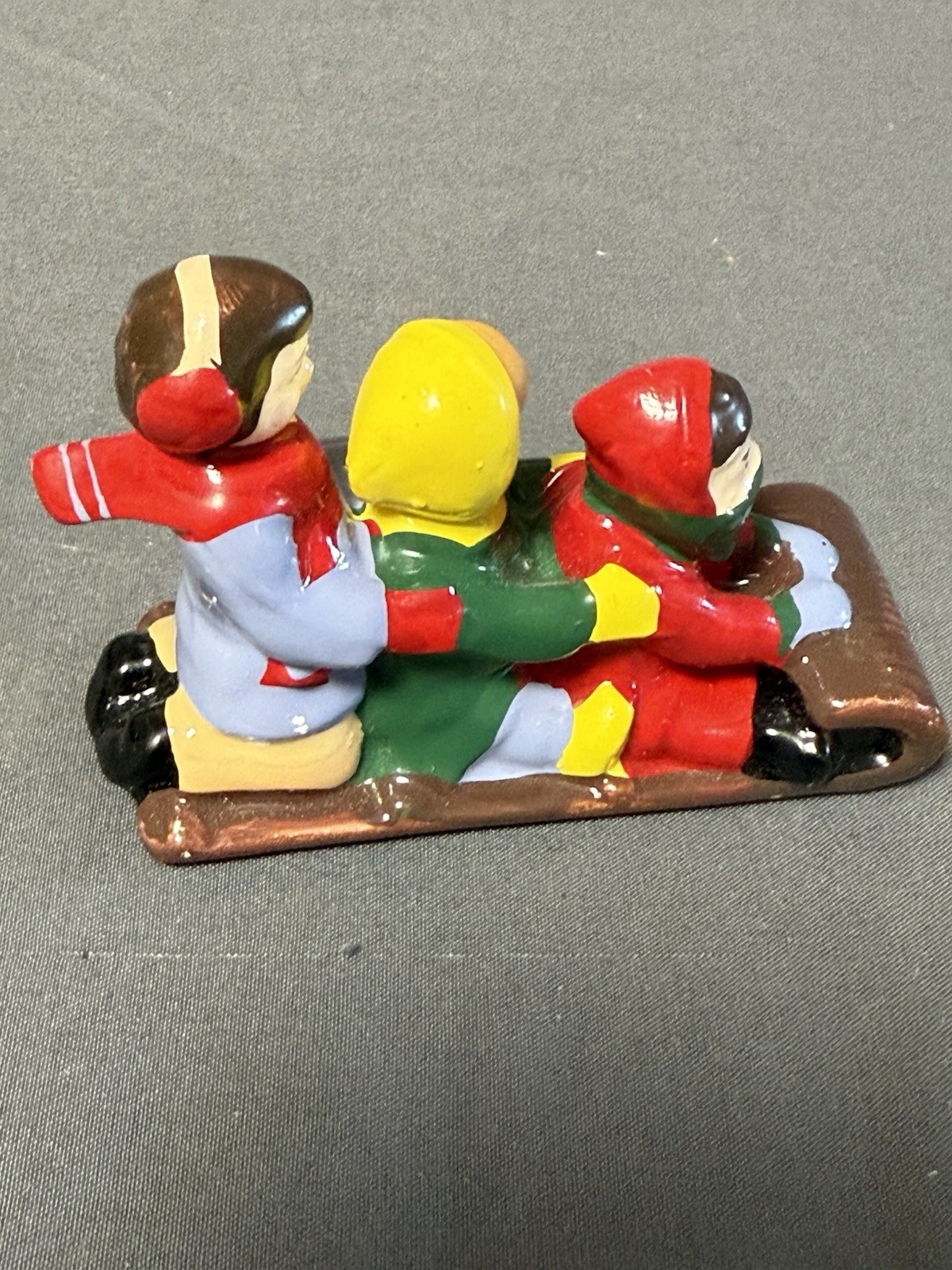 Dept 56 Vintage Christmas Skiers Figurines Set 3 Taiwan Sled Scene