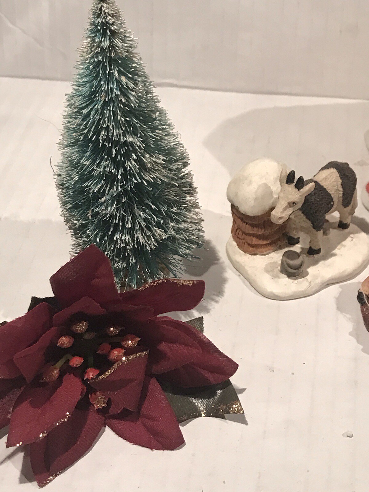 Christmas Winter Village Miniature Barn Church House With Pigs Cow+ VTG