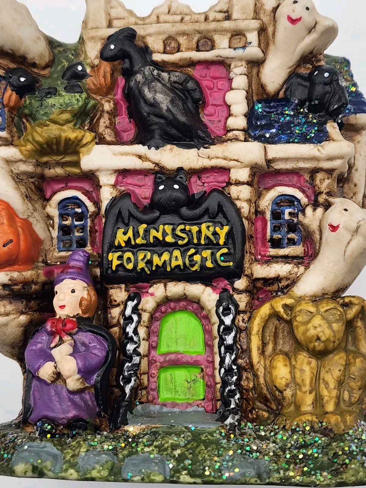 Set of 3 Halloween Village Ceramic Houses Lighted Decor 4x5in Lights Not Include