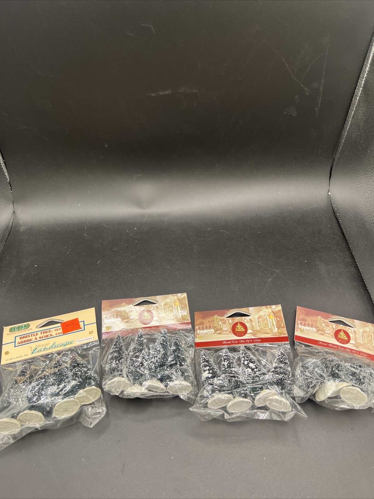 LOT OF 4 Packs NOS Lemax Bristle Trees Mini Snowy Evergreen & Round Bristle Tree