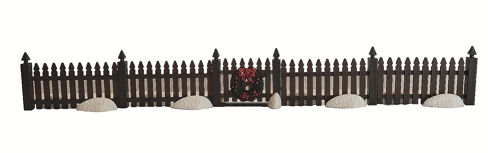 LEMAX 2002 CHRISTMAS VILLAGE HOUSE ACCESSORIES – BROWN PICKET FENCE W/ WREATH