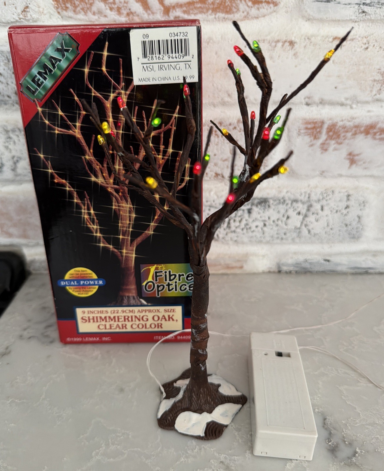 Vintage 1999 Lemax Christmas Village Oak Tree Multi Color Lights 9″ Dual Power