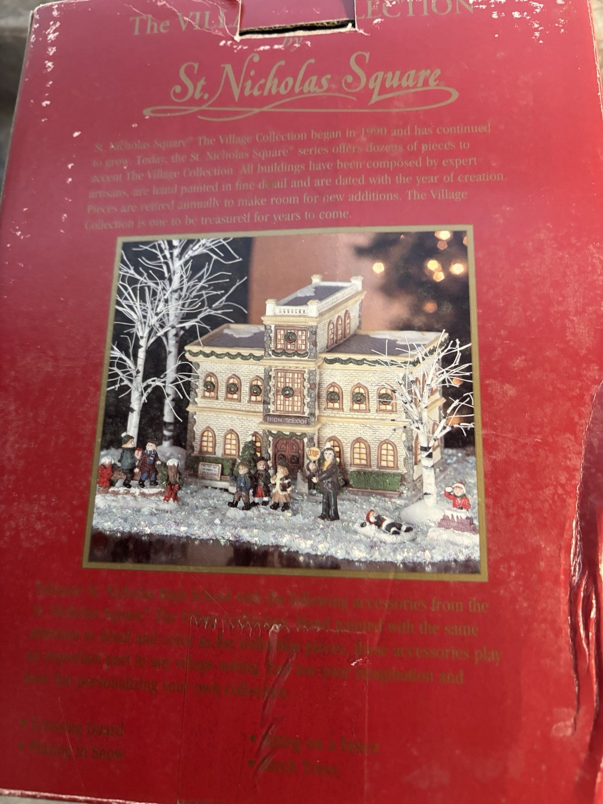 St Nicholas Square Village Collection “High School” Lighted Building EUC