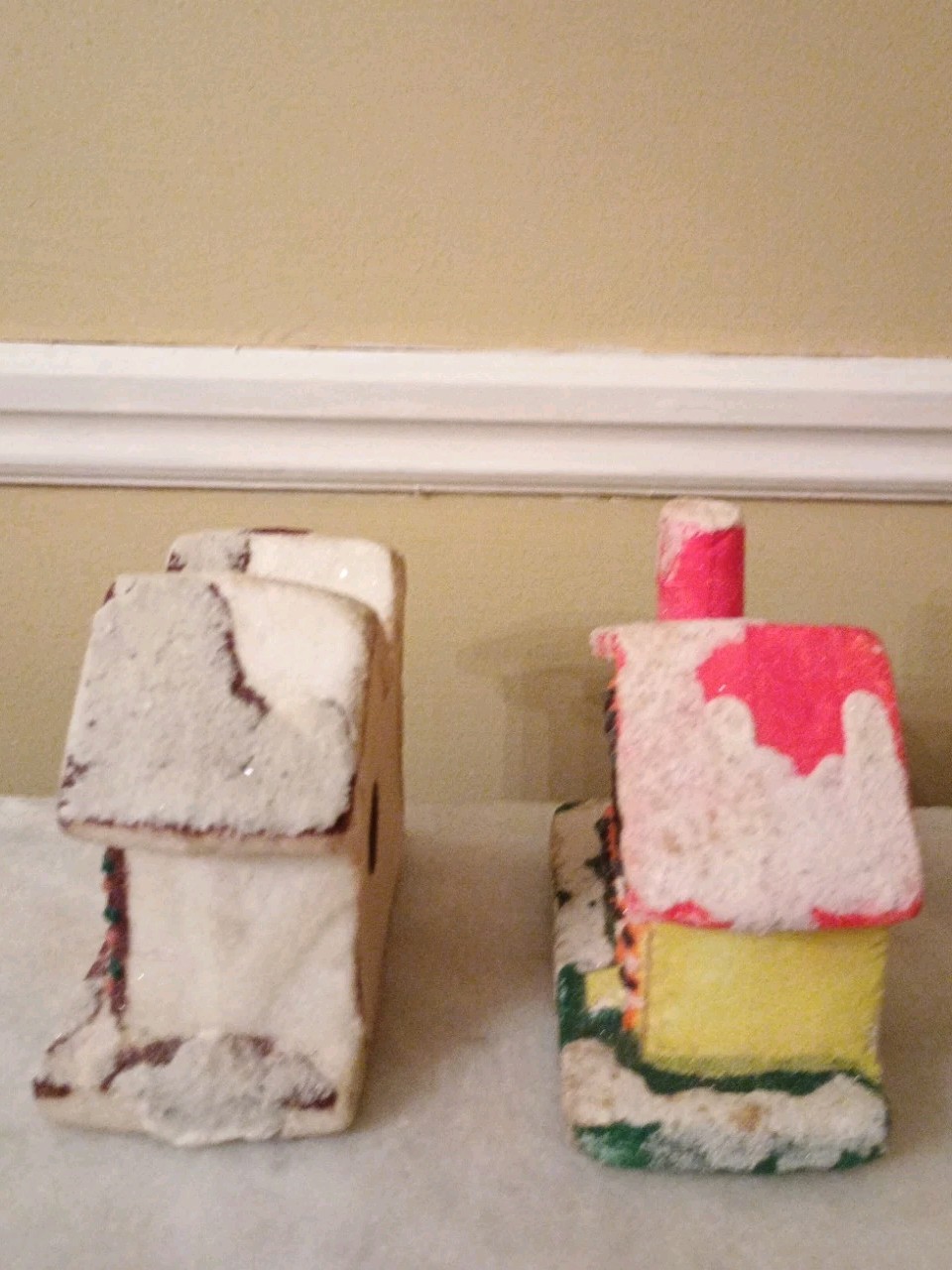 2 Vintage Medium Christmas Styrofoam Village Houses Made In Japan READ