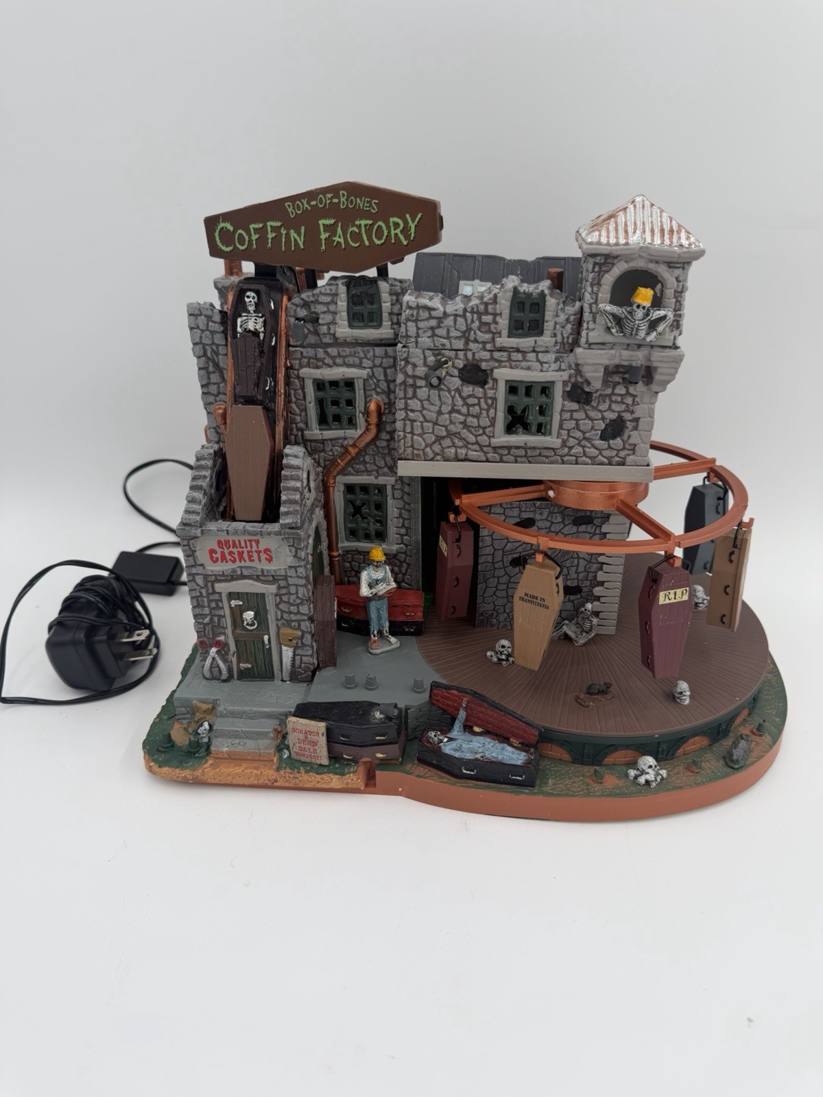 Lemax Spooky Halloween Town Box of Bones Coffin Factory Animated Village #45669