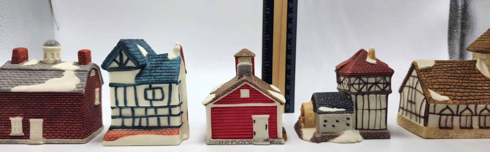 Ceramic Christmas Village Painted Multicolor Miniatures & Trees (Set of 12)