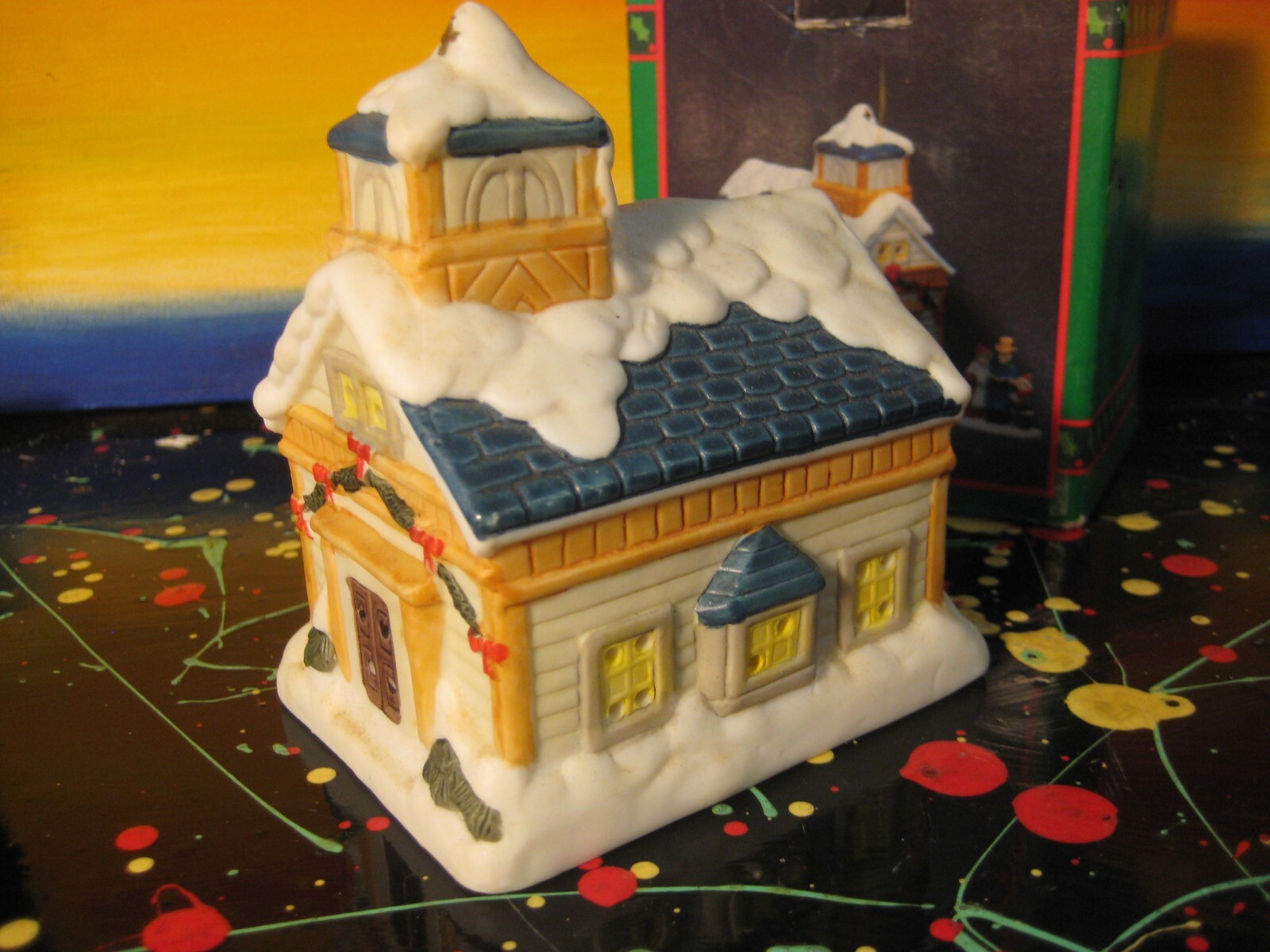Miniature Christmas Village Porcelain Church with Box