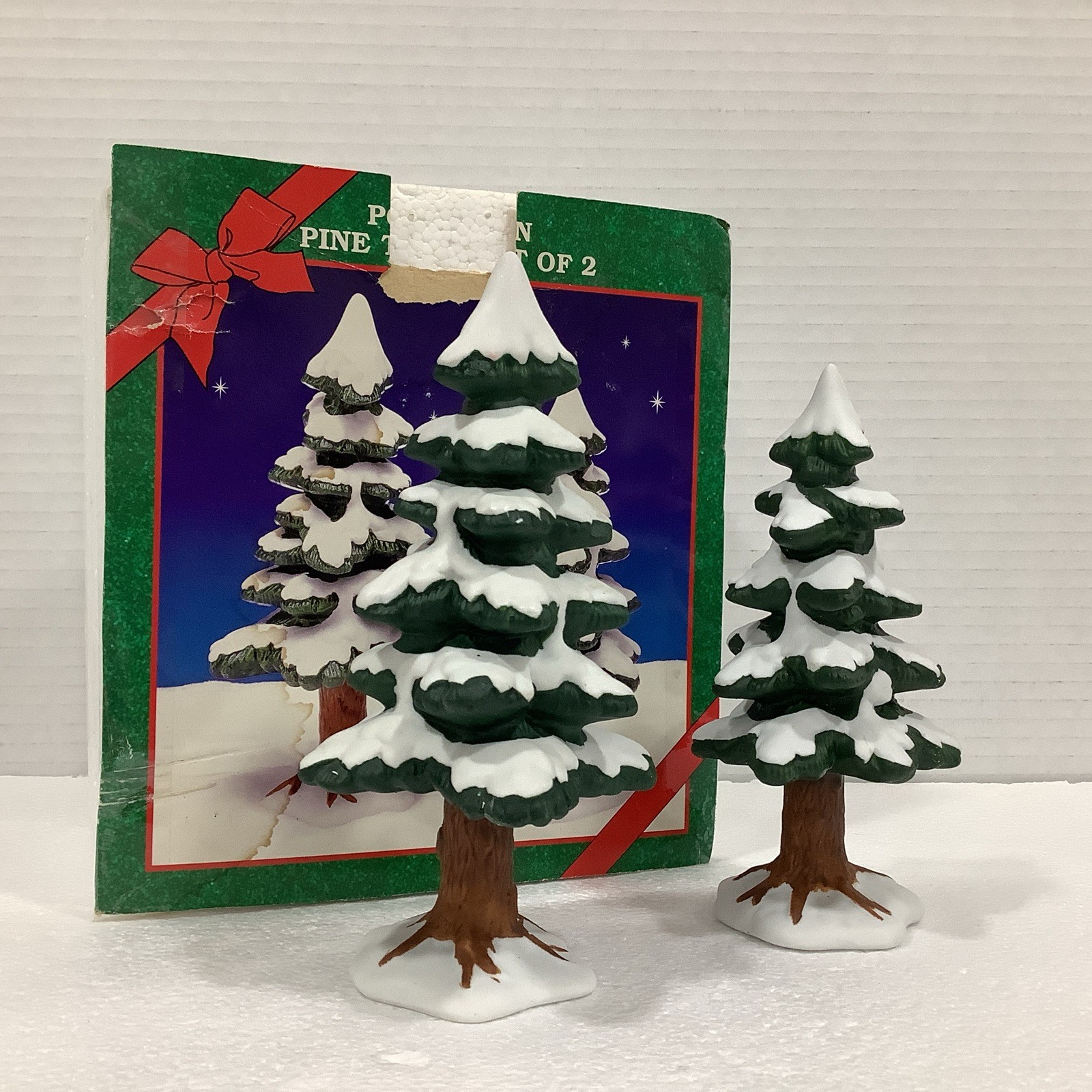 Lemax Caldor Corp 1995 Porcelain Pine Tree Accessory Height 6” And 7” Set Of 2