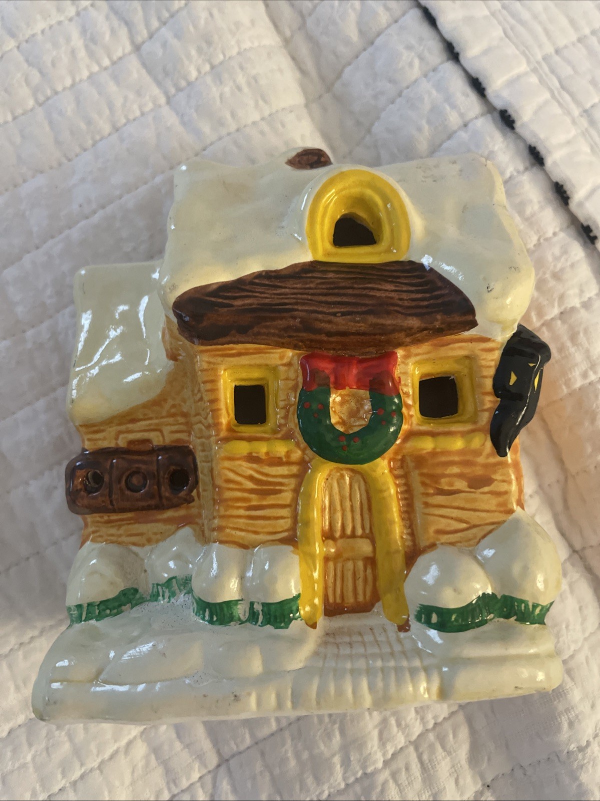 Vintage Porcelain Ceramic Lighthouse Christmas Village House Votive LIGHT UP