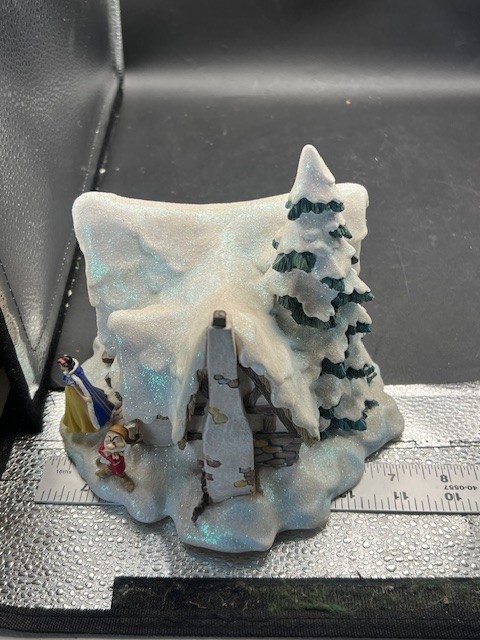 Disney Snow White & Grumpy Christmas Village Snow Glitter Covered House 7.25″