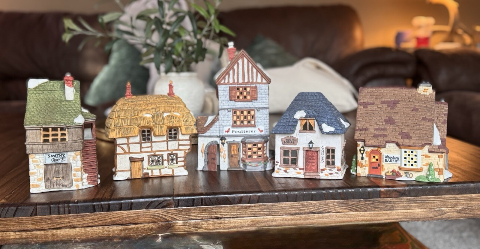 Department 56 Dickens Village Series Ceramic Houses Set of 5, 1995, Hand Painted