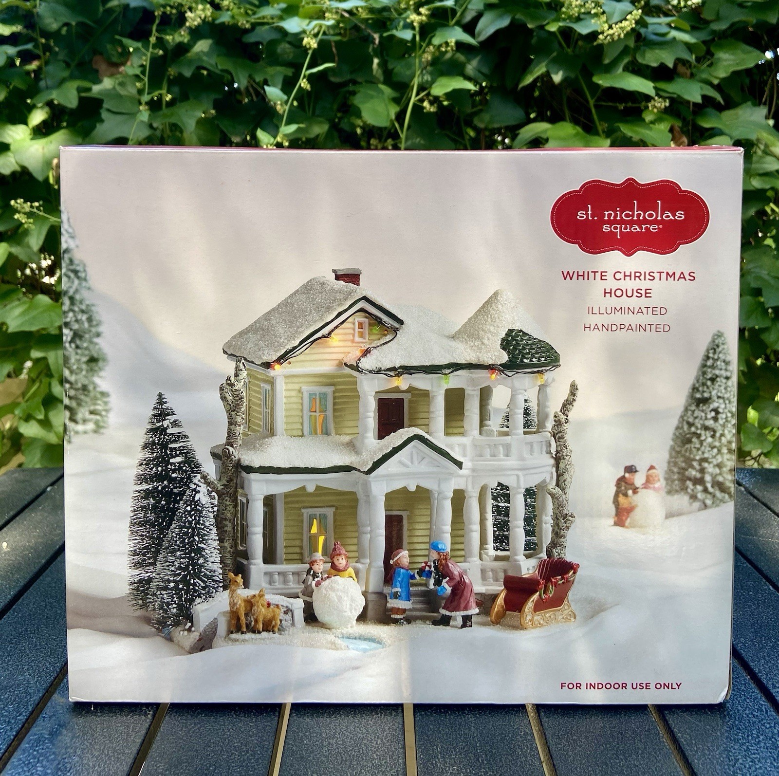 St Nicholas Square Village – White Christmas House LED Lighted – New in Box