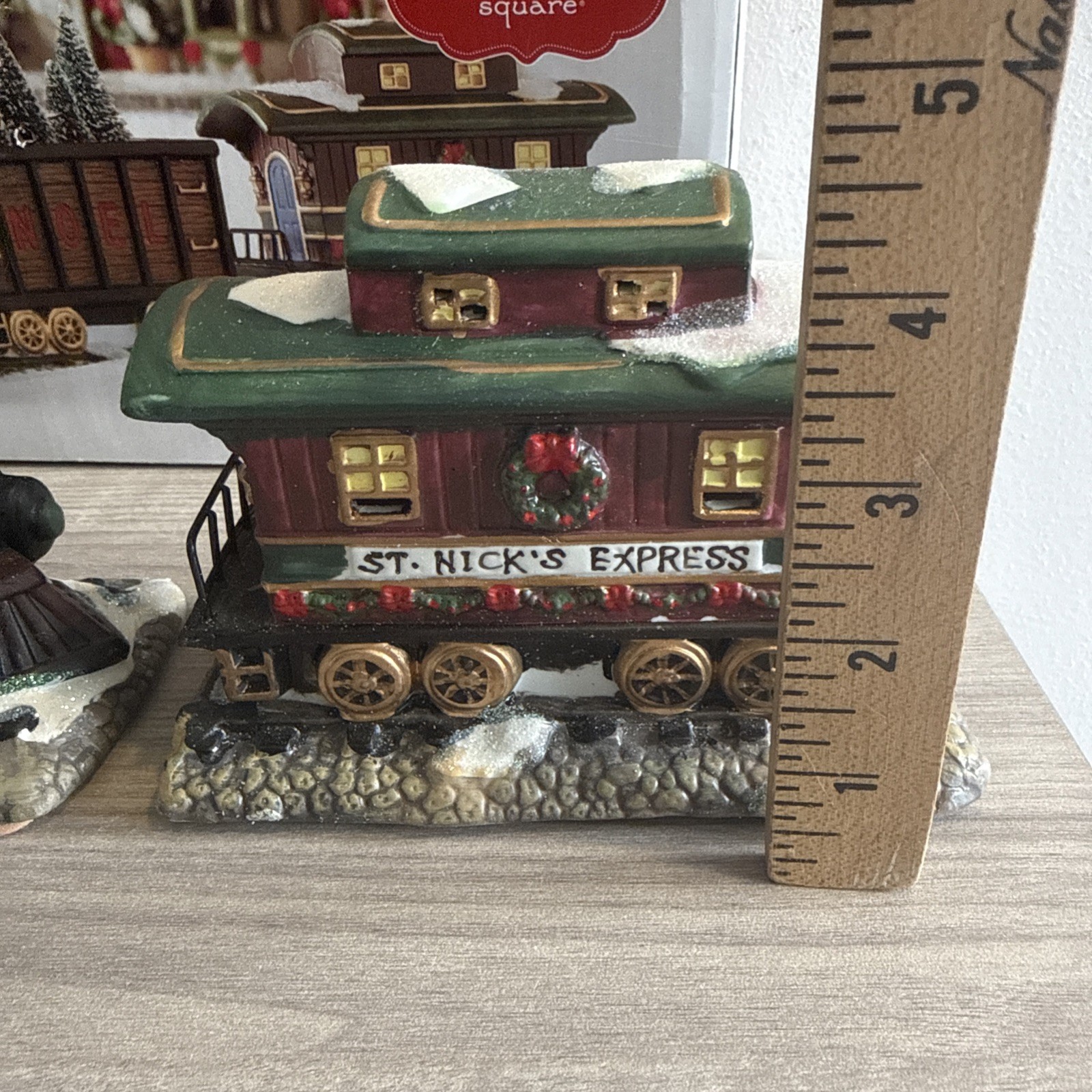 St Nicholas Square Lighted “Train Set Of 3″ Christmas Village 2008 St Nick’s Exp