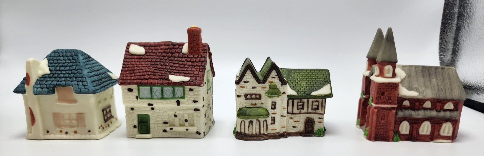 Ceramic Christmas Village Painted Multicolor Miniatures & Trees (Set of 12)
