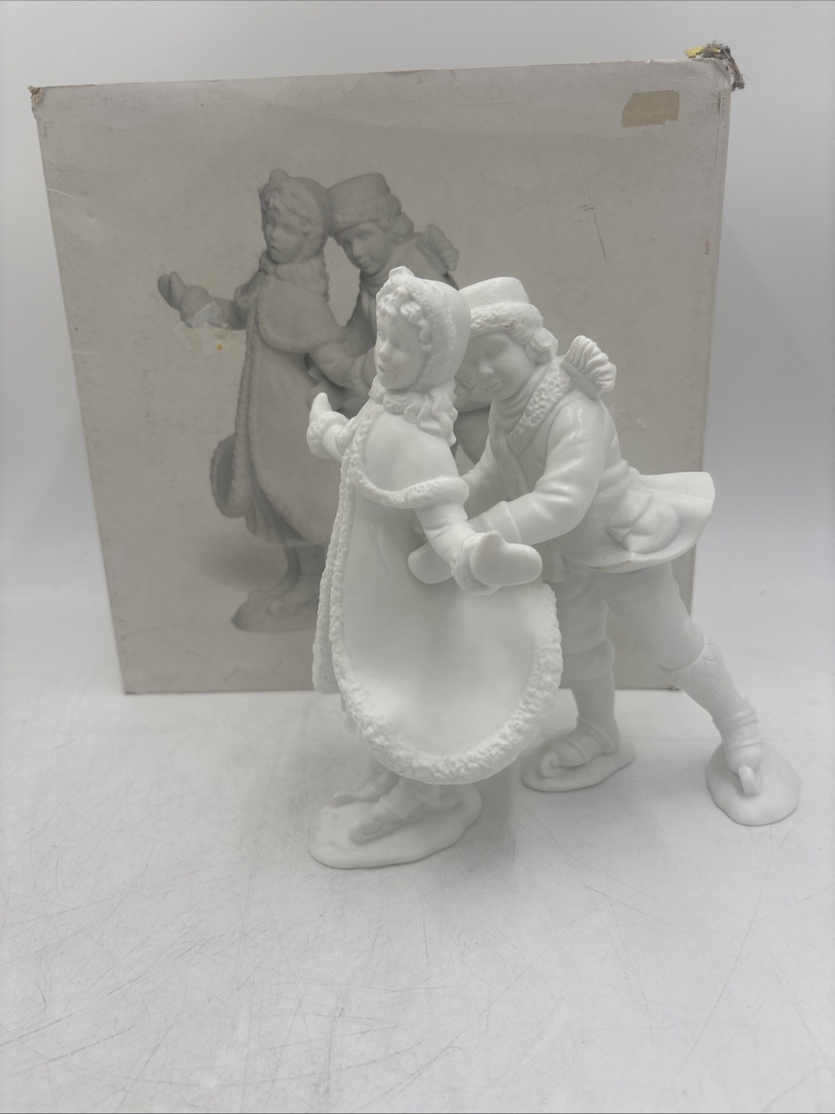 DEPT 56 Christmas Winter Silhouette Ice Skater’s Waltz White Porcelain W/ Box