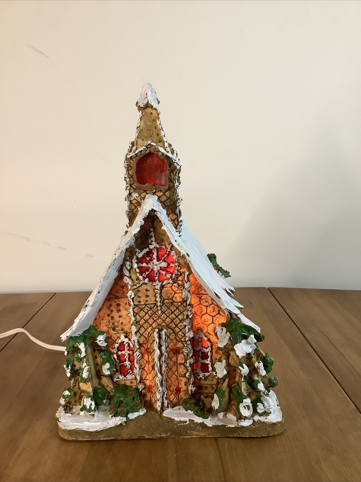 Vintage Seymour Mann Light Up, Plaster Like Holiday Church W/Steeple