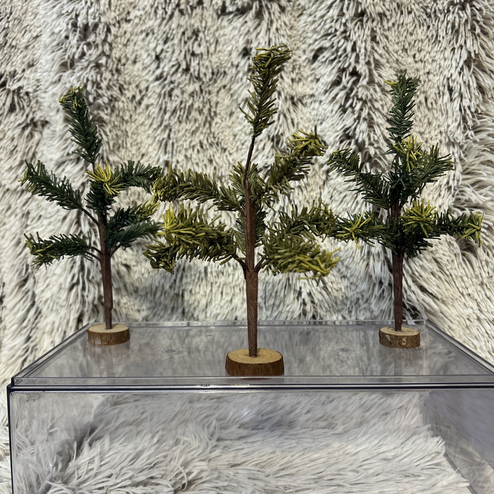 Set Of 3 Vintage Village Pine Fir Trees Charlie B. Christmas Train Landscape