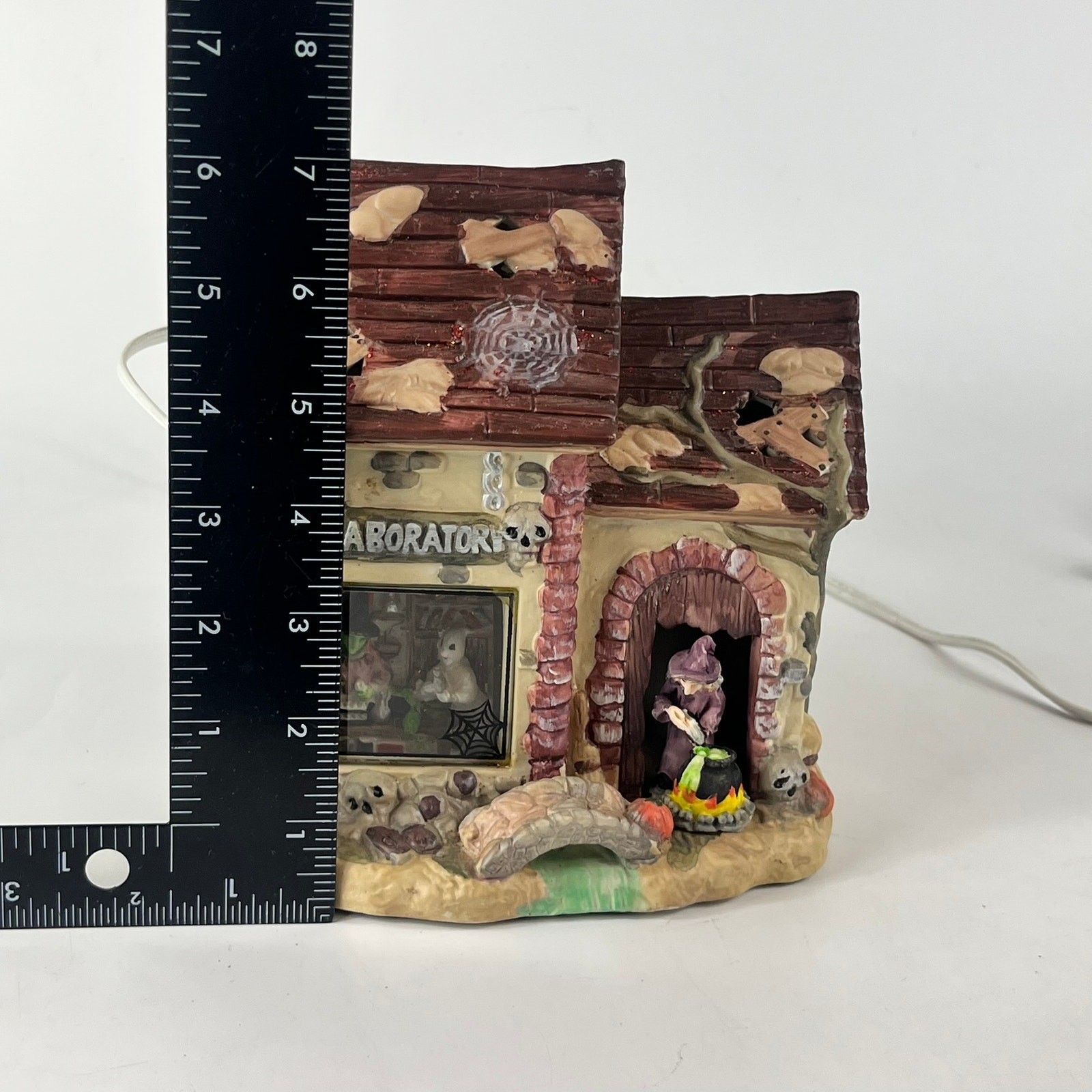 Halloween Village Lighted Laboratory Witches Brew Mummy Haunted House Ceramic