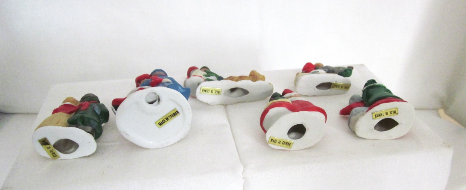 6 Vintage Bisque Christmas Village People Ornaments Made in Taiwan