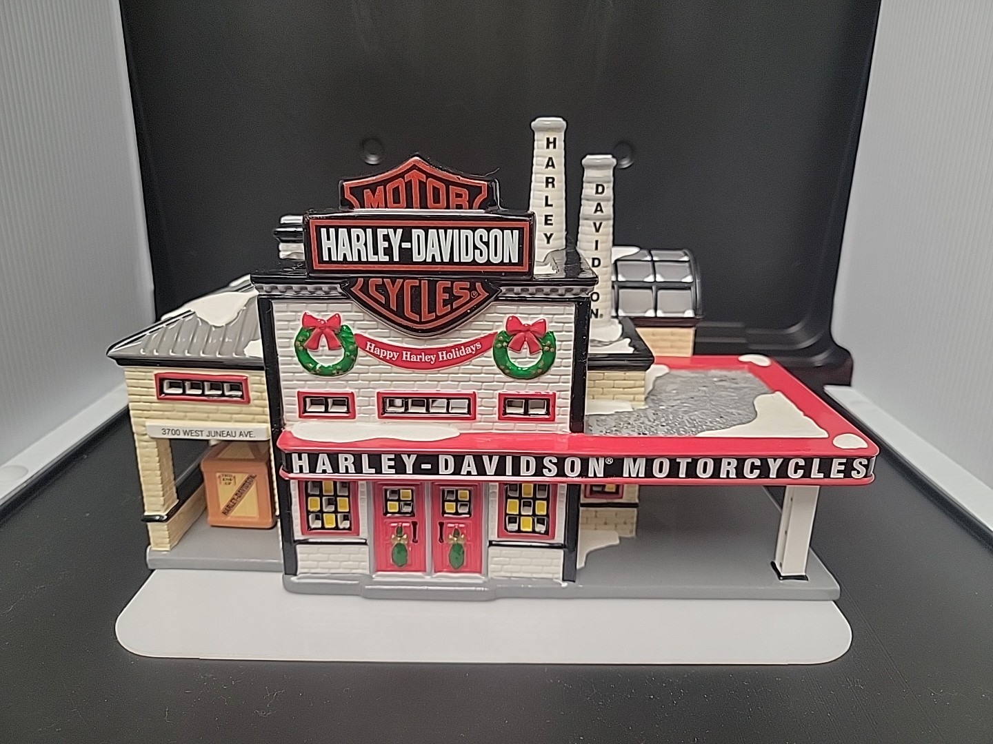Dept 56 Snow Village Harley Davidson Motorcycles Manufacturing Plant Holiday vtg