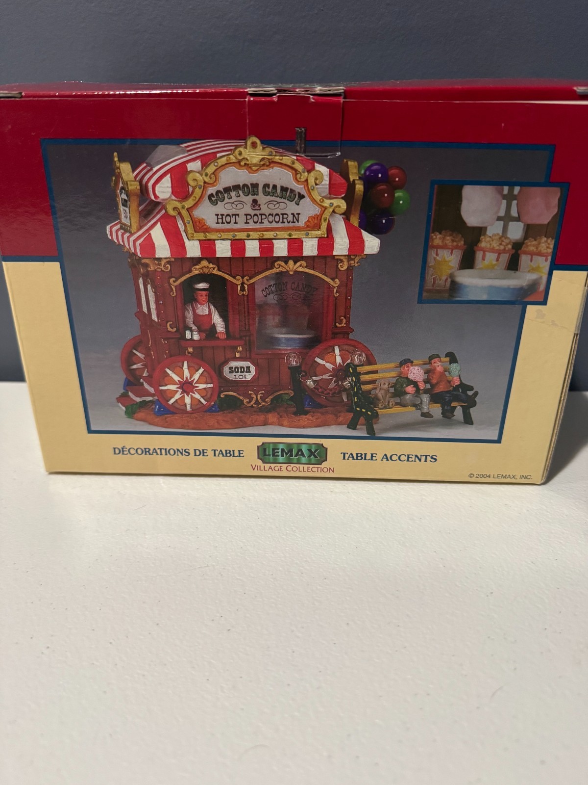 Lemax Carnival Food Kiosk COTTON CANDY & HOT POPCORN NEW NIB w/ BENCH + BOYS