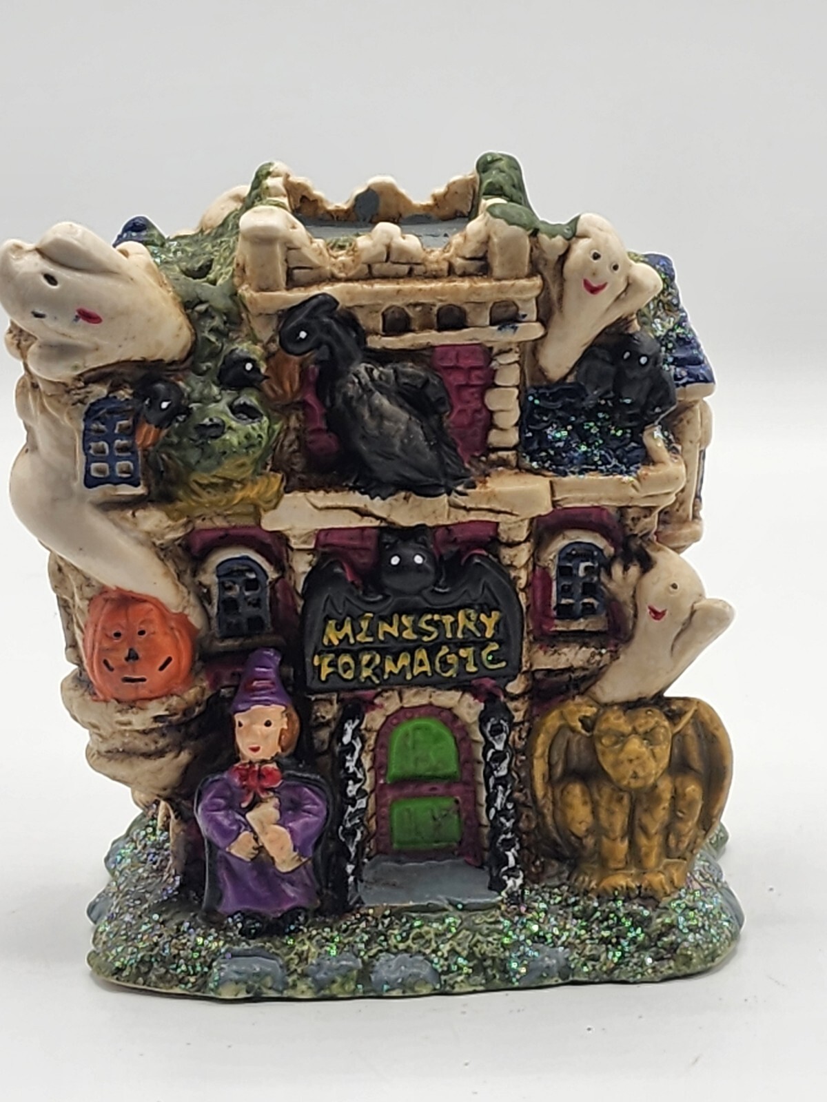 Set of 3 Halloween Village Ceramic Houses Lighted Decor 4x5in Lights Not Include