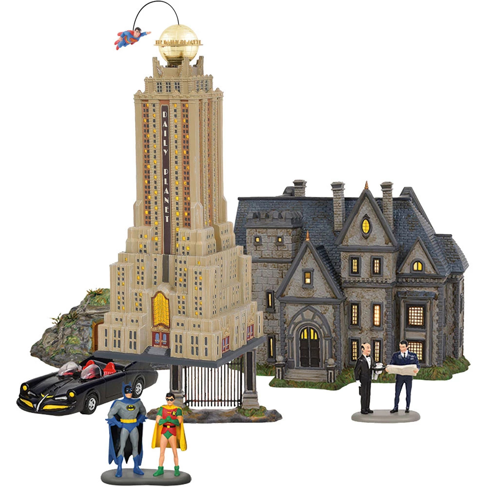 Dept 56 Hot Properties Village 2019 DC COMICS SET SUPERMAN, WAYNE, BATMAN, ROBIN