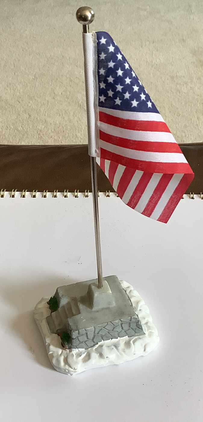 Vintage 90s Lemax American Flag Pole Stone Base Stairs Christmas Snow Village