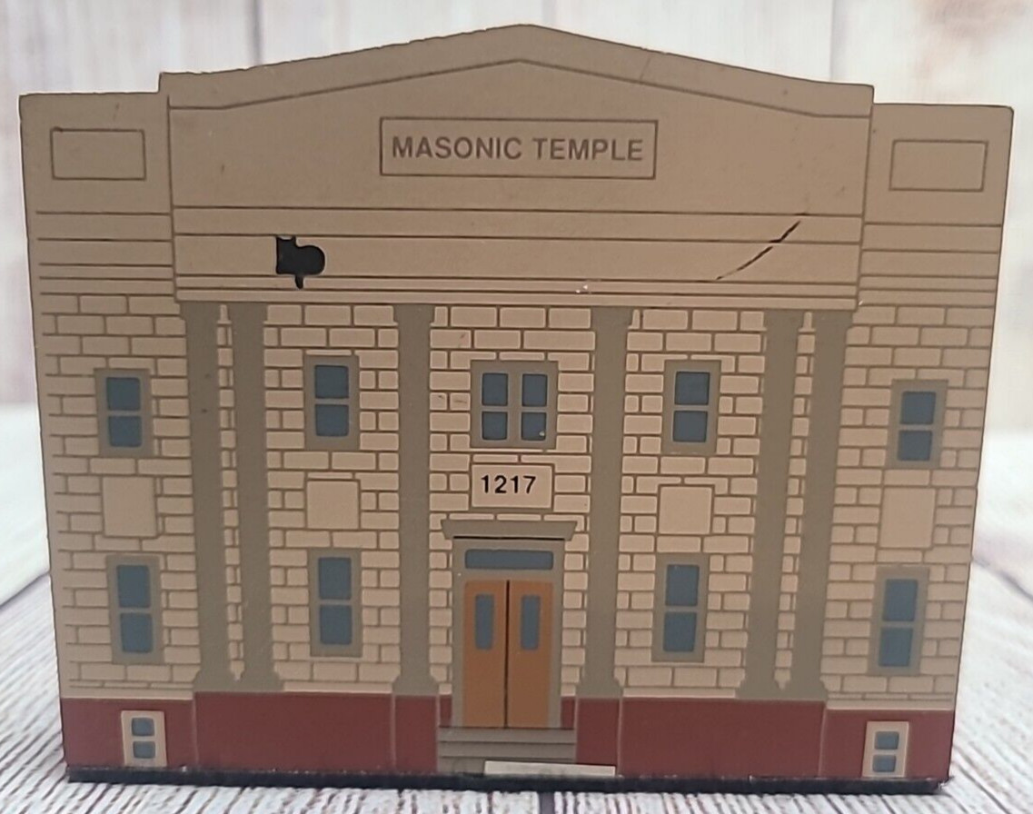 Vintage The Cat’s Meow Village Series XII Wooden Masonic Temple Shelf Decor 5″