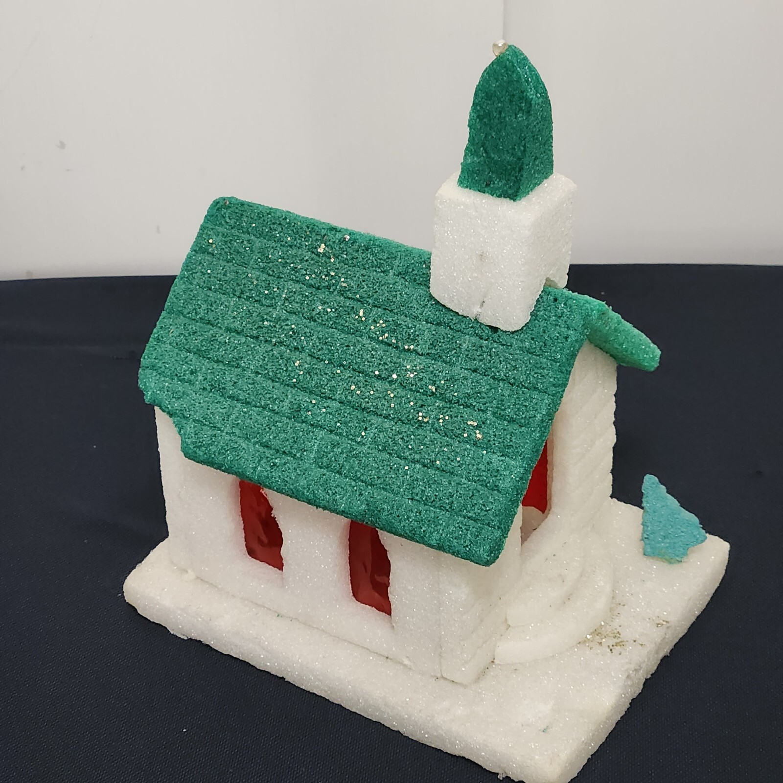 Vintage Styrofoam Handmade White Christmas Church Steeple Mantle Train Platform