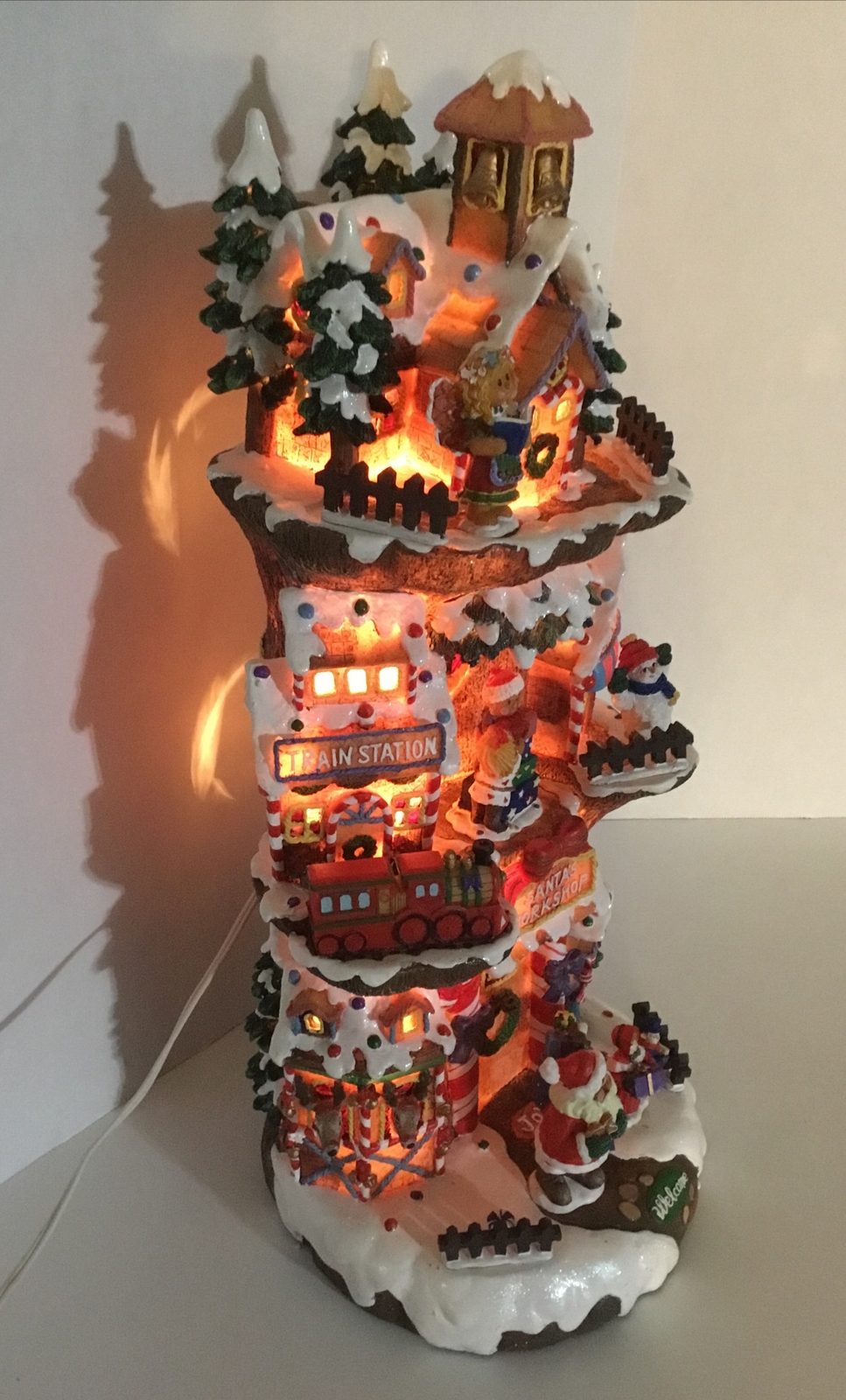JAIMY’S Christmas Lighted Treehouse 20-1/2” Three Story Santa’s Workshop Village
