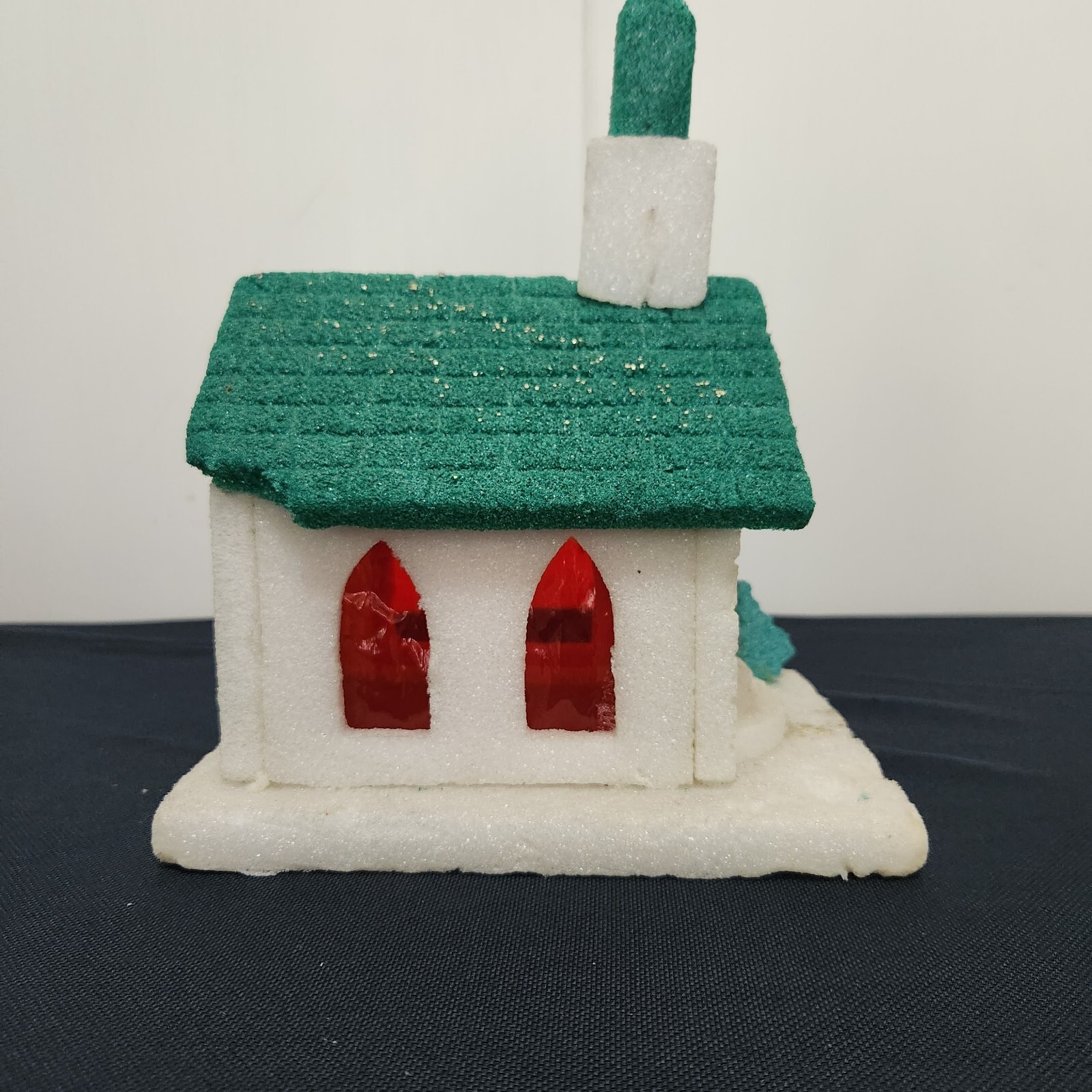 Vintage Styrofoam Handmade White Christmas Church Steeple Mantle Train Platform