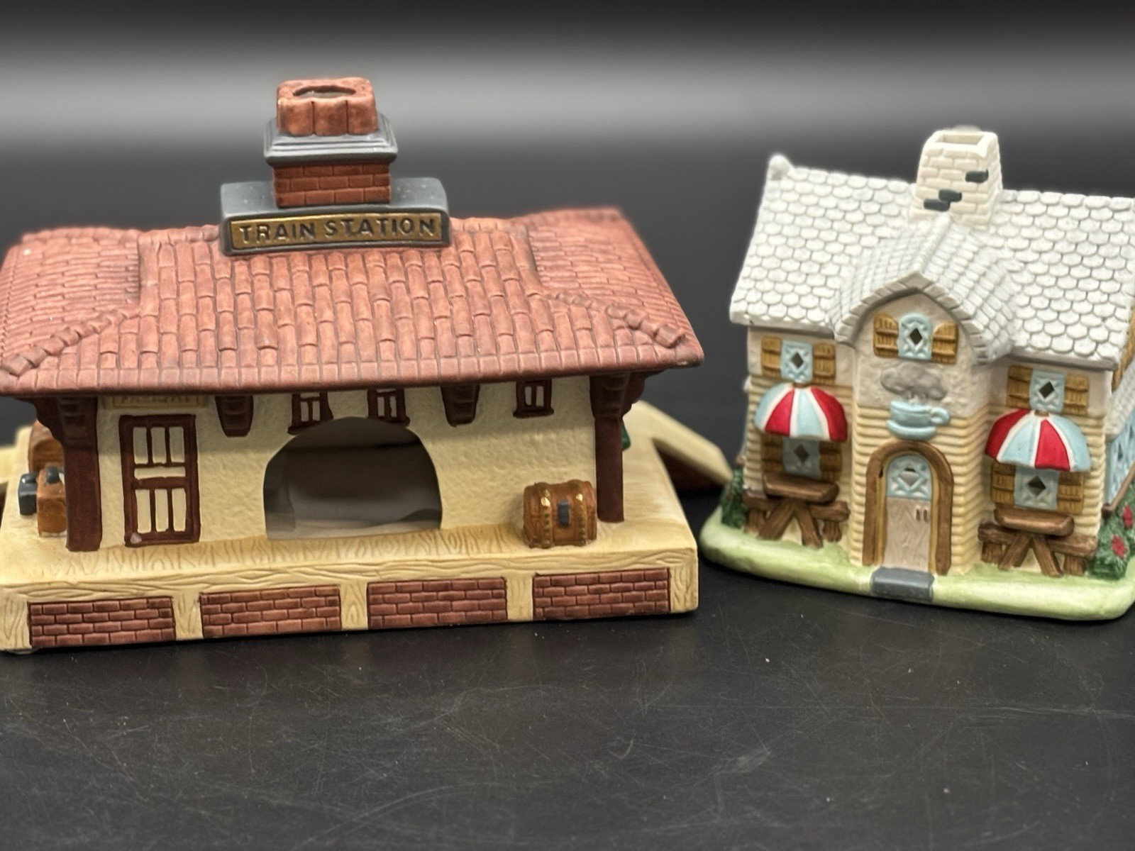 PartyLite Olde World Village Train Station & Coffee Shop tealight Houses Retired